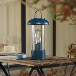 Lindby oplaadbare tafellamp Yvette, blauw, IP44, touchdimmer