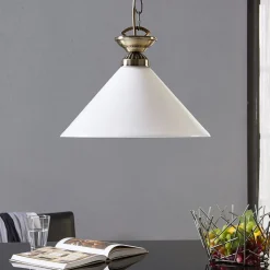 Lindby Otis hanglamp, Ø 30 cm, wit, glas, kegel, E27