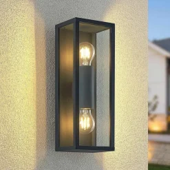 Lindby Peldar buitenwandlamp, helder, 2-lamps, 38cm, metaal