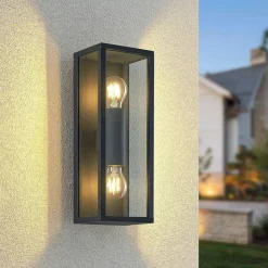 Lindby Peldar buitenwandlamp, helder, 2-lamps, 38cm, metaal