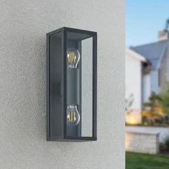 Lindby Peldar buitenwandlamp, helder, 2-lamps, 38cm, metaal