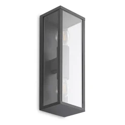 Lindby Peldar buitenwandlamp, helder, 2-lamps, 38cm, metaal