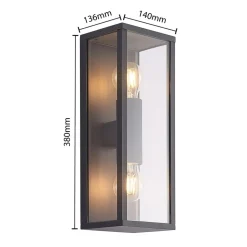 Lindby Peldar buitenwandlamp, helder, 2-lamps, 38cm, metaal