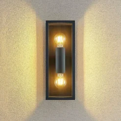 Lindby Peldar buitenwandlamp, helder, 2-lamps, 38cm, metaal