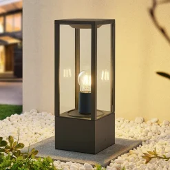 Lindby Peldar sokkellamp, hoogte 40 cm, antraciet, glas