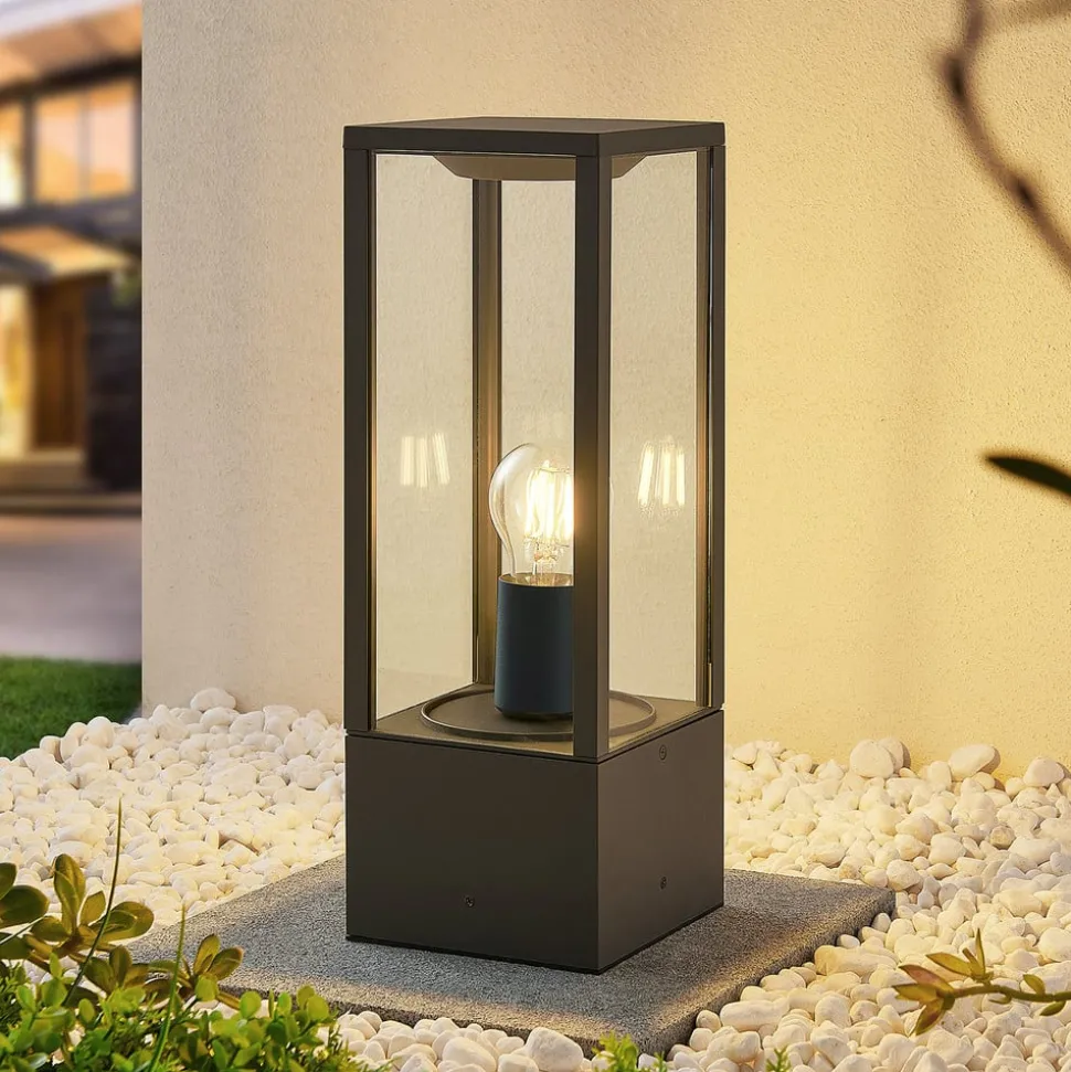 Lindby Peldar sokkellamp, hoogte 40 cm, antraciet, glas