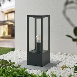 Lindby Peldar sokkellamp, hoogte 40 cm, antraciet, glas