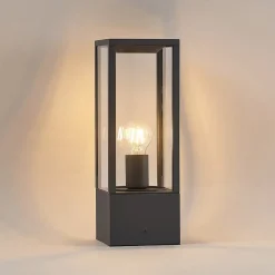 Lindby Peldar sokkellamp, hoogte 40 cm, antraciet, glas