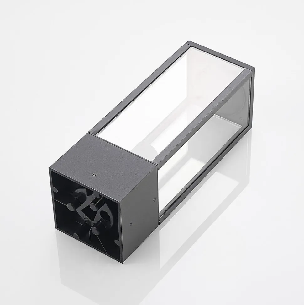 Lindby Peldar sokkellamp, hoogte 40 cm, antraciet, glas