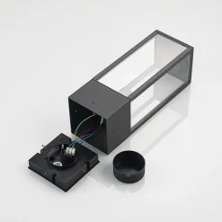 Lindby Peldar sokkellamp, hoogte 40 cm, antraciet, glas