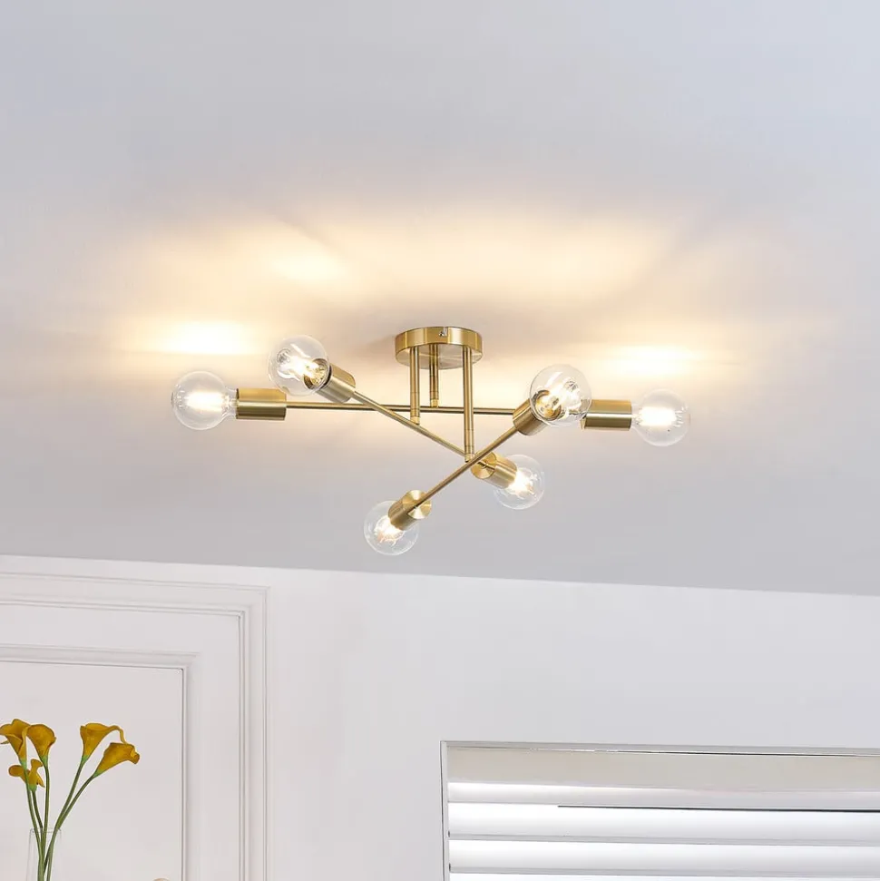 Lindby plafondlamp Aloria, 6-lamps, goud, metaal, E27