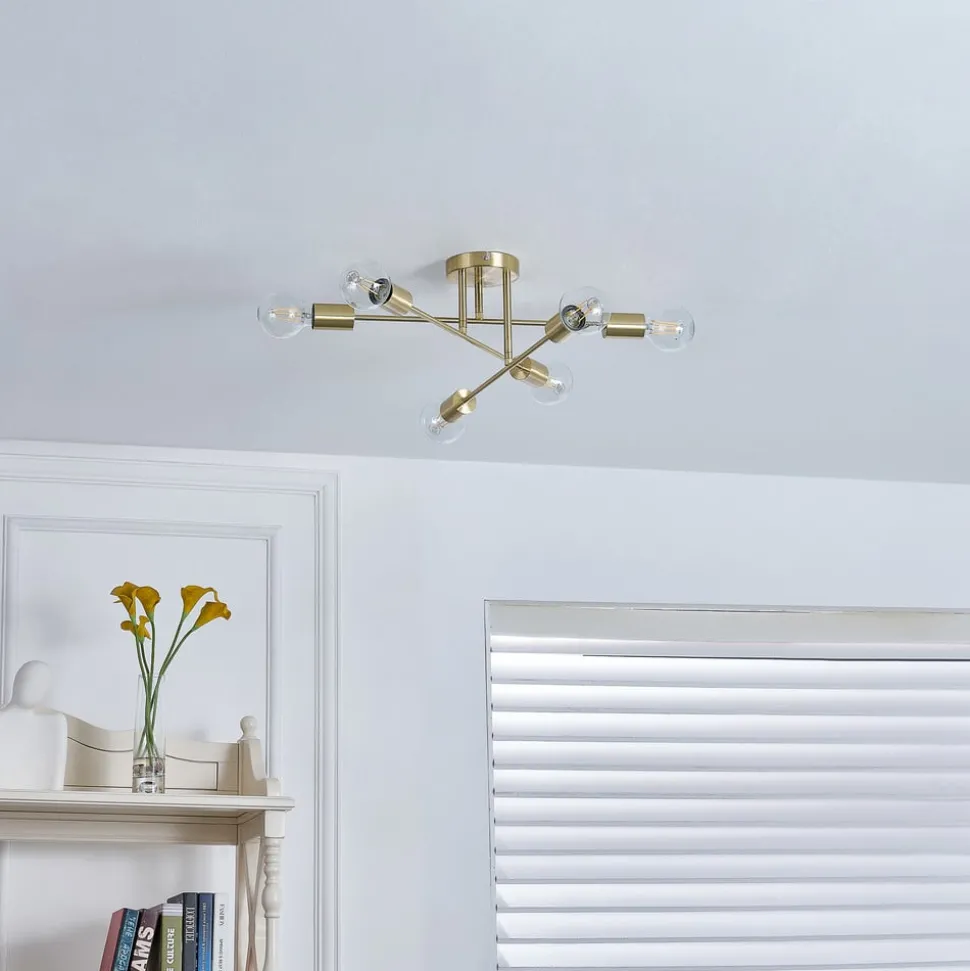 Lindby plafondlamp Aloria, 6-lamps, goud, metaal, E27