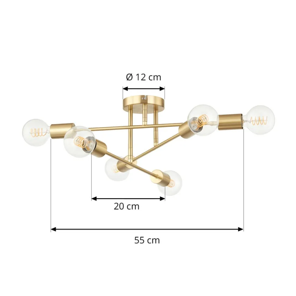 Lindby plafondlamp Aloria, 6-lamps, goud, metaal, E27