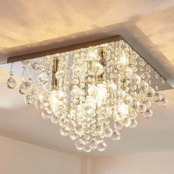 Lindby plafondlamp Annica, hoekig, chroom, metaal, 42cm