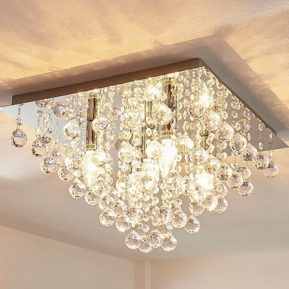 Lindby plafondlamp Annica, hoekig, chroom, metaal, 42cm