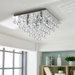 Lindby plafondlamp Annica, hoekig, chroom, metaal, 42cm