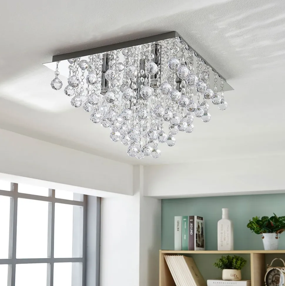 Lindby plafondlamp Annica, hoekig, chroom, metaal, 42cm