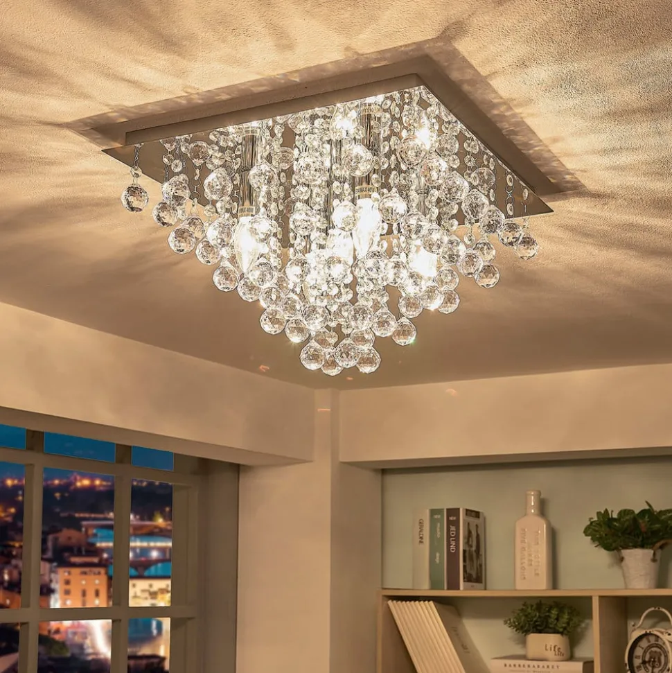 Lindby plafondlamp Annica, hoekig, chroom, metaal, 42cm