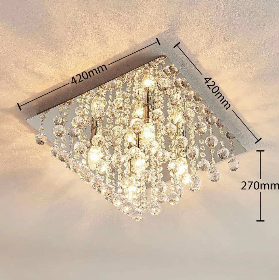 Lindby plafondlamp Annica, hoekig, chroom, metaal, 42cm