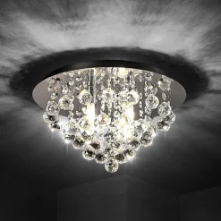 Lindby plafondlamp Antonino, 4-lamps, chroom, kristal, 35cm