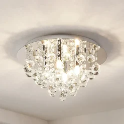 Lindby plafondlamp Antonino, 4-lamps, chroom, kristal, 35cm