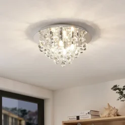 Lindby plafondlamp Antonino, 4-lamps, chroom, kristal, 35cm