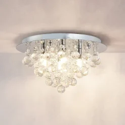 Lindby plafondlamp Antonino, 4-lamps, chroom, kristal, 35cm