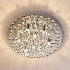 Lindby plafondlamp Antonino, 8-lamps, chroom, kristal, 55cm