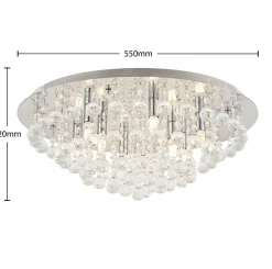 Lindby plafondlamp Antonino, 8-lamps, chroom, kristal, 55cm