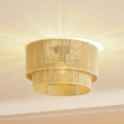 Lindby plafondlamp Anuva, beige natuur, papier, Ø 45 cm