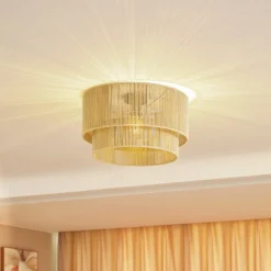 Lindby plafondlamp Anuva, beige natuur, papier, Ø 45 cm