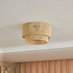 Lindby plafondlamp Anuva, beige natuur, papier, Ø 45 cm
