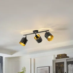 Lindby plafondlamp Aralena, zwart/goud, 3-lamps, lengte 70cm
