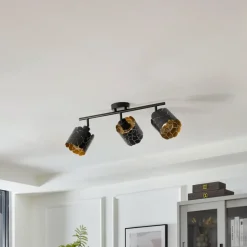 Lindby plafondlamp Aralena, zwart/goud, 3-lamps, lengte 70cm
