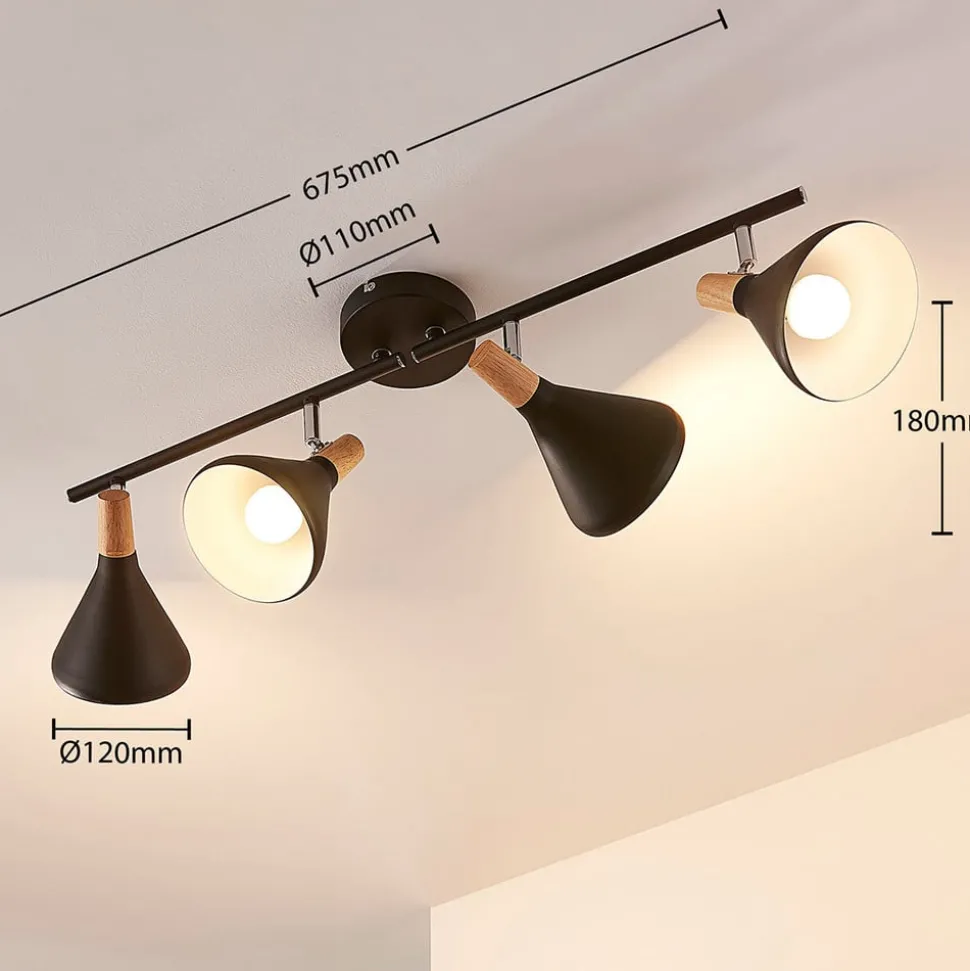 Lindby plafondlamp Arina, 68 cm, zwart, 4-lamps, E14