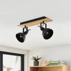 Lindby plafondlamp Aylis, 2-lamps, 40 cm, zwart, hout, E14