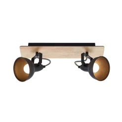 Lindby plafondlamp Aylis, 2-lamps, 40 cm, zwart, hout, E14