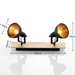 Lindby plafondlamp Aylis, 2-lamps, 40 cm, zwart, hout, E14