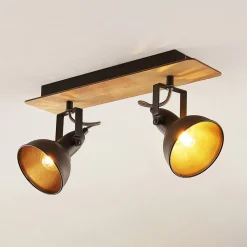 Lindby plafondlamp Aylis, 2-lamps, 40 cm, zwart, hout, E14