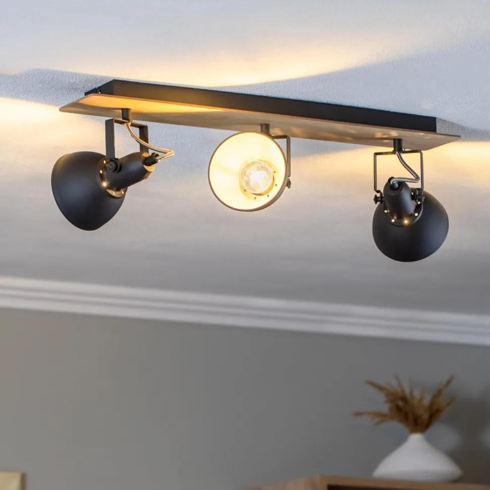 Lindby plafondlamp Aylis, 3-lamps, 60 cm, zwart, hout, E14