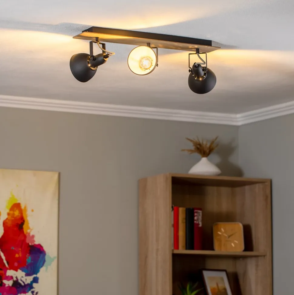 Lindby plafondlamp Aylis, 3-lamps, 60 cm, zwart, hout, E14