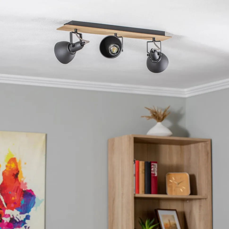 Lindby plafondlamp Aylis, 3-lamps, 60 cm, zwart, hout, E14