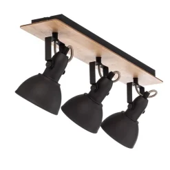 Lindby plafondlamp Aylis, 3-lamps, 60 cm, zwart, hout, E14