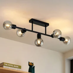 Lindby plafondlamp Biscala, 5-lamps, zwart/rook, E14