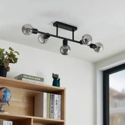 Lindby plafondlamp Biscala, 5-lamps, zwart/rook, E14