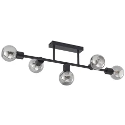 Lindby plafondlamp Biscala, 5-lamps, zwart/rook, E14