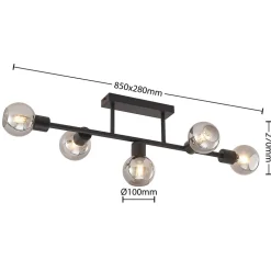 Lindby plafondlamp Biscala, 5-lamps, zwart/rook, E14