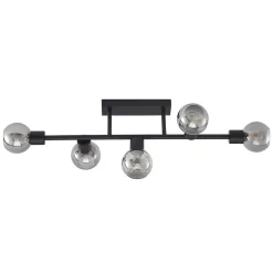 Lindby plafondlamp Biscala, 5-lamps, zwart/rook, E14