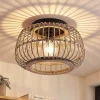 Lindby plafondlamp Bominio, Ø 40 cm, rotan, hout, E27