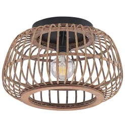 Lindby plafondlamp Bominio, Ø 40 cm, rotan, hout, E27